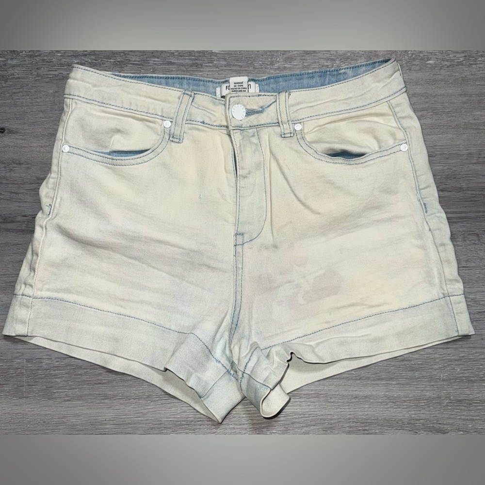 Forever 21 Cream/light Blue Distressed Jean Shorts EUC
